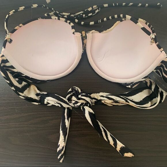 Victorias Secret VERY SEXY Push Up Underwire Bikini Top 34C Zebra Print Padded - Picture 6 of 7